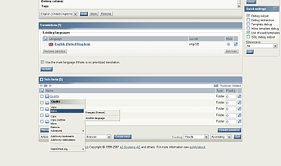 Capture d'écran du panneau d'administration de eZ publish 4.0